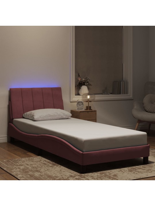 Gultas rāmis ar LED, rozā, 90x190 cm, samts