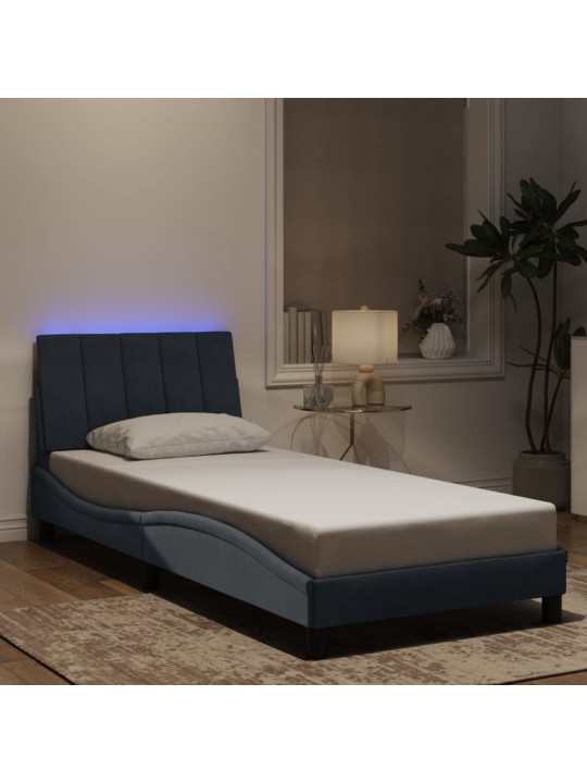 Gultas rāmis ar LED, tumši pelēks samts, 90x200 cm