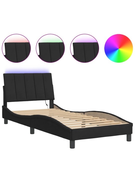 Gultas rāmis ar LED, melns, 90x200 cm, samts
