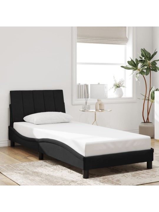 Gultas rāmis ar LED, melns, 90x200 cm, samts