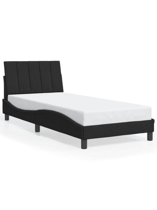 Gultas rāmis ar LED, melns, 90x200 cm, samts