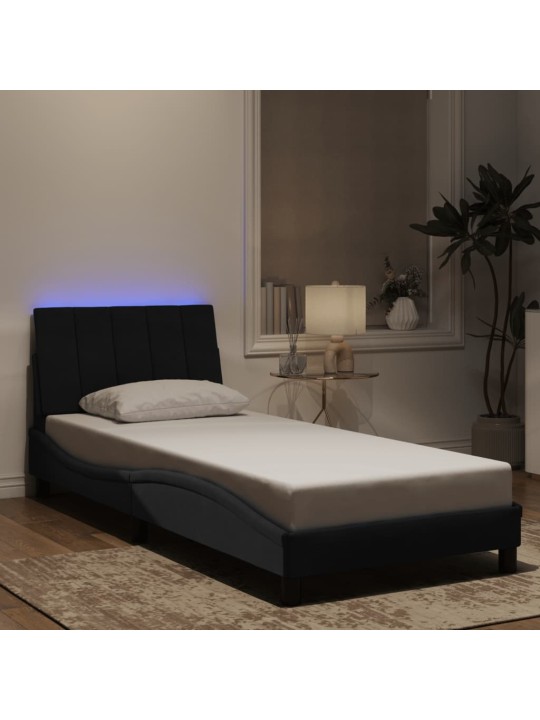Gultas rāmis ar LED, melns, 90x200 cm, samts