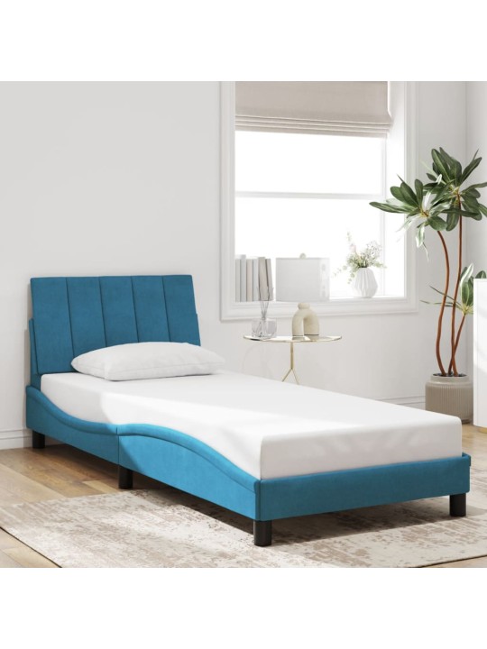 Gultas rāmis ar LED, zils samts, 90x200 cm