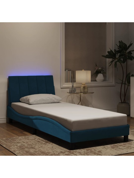 Gultas rāmis ar LED, zils samts, 90x200 cm