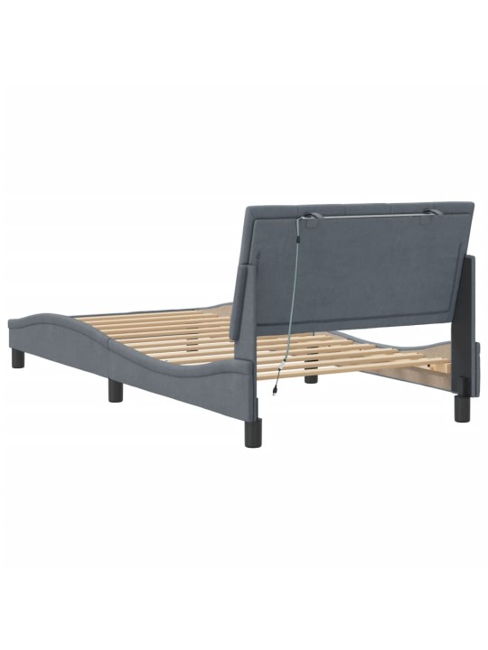 Gultas rāmis ar LED, tumši pelēks samts, 100x200 cm