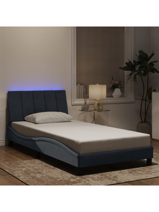 Gultas rāmis ar LED, tumši pelēks samts, 100x200 cm