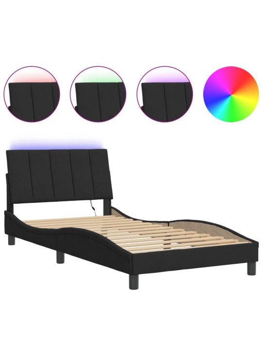 Gultas rāmis ar LED, melns, 100x200 cm, samts