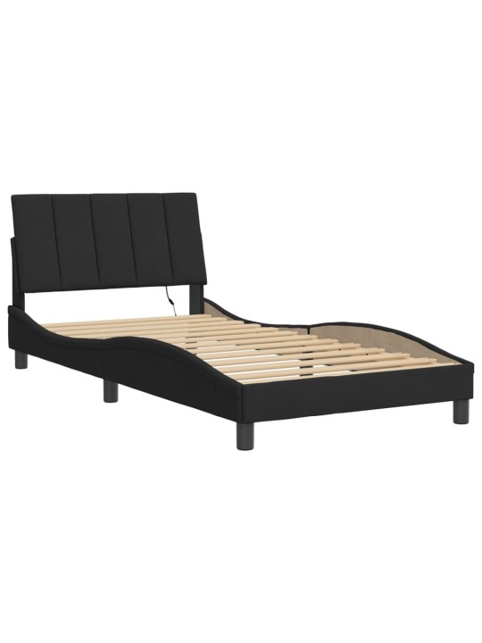Gultas rāmis ar LED, melns, 100x200 cm, samts