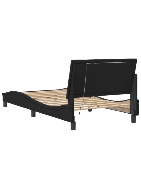 Gultas rāmis ar LED, melns, 100x200 cm, samts