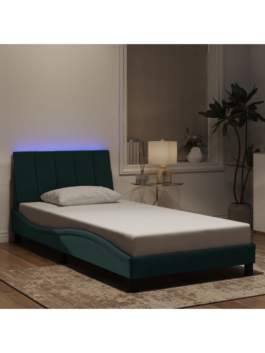 Gultas rāmis ar LED, tumši zaļš samts, 100x200 cm