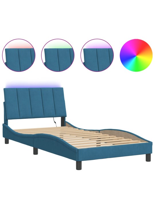 Gultas rāmis ar led, zils, 100x200 cm, samts