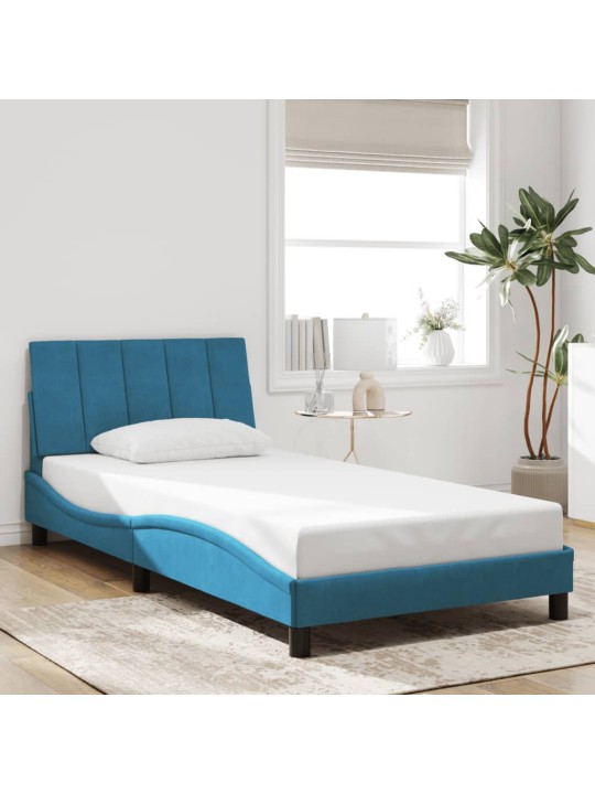Gultas rāmis ar led, zils, 100x200 cm, samts