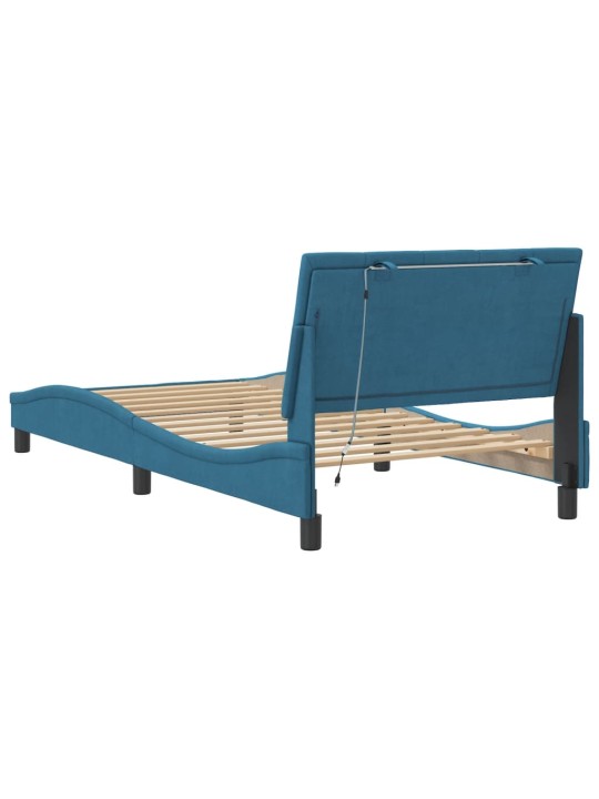 Gultas rāmis ar led, zils, 100x200 cm, samts