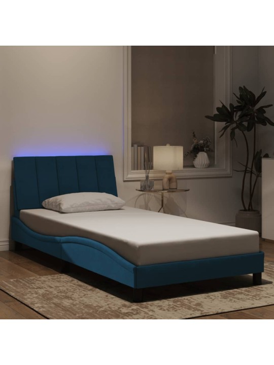 Gultas rāmis ar led, zils, 100x200 cm, samts