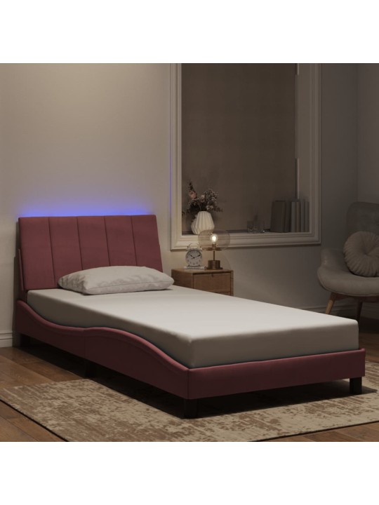 Gultas rāmis ar LED, rozā samts, 100x200 cm