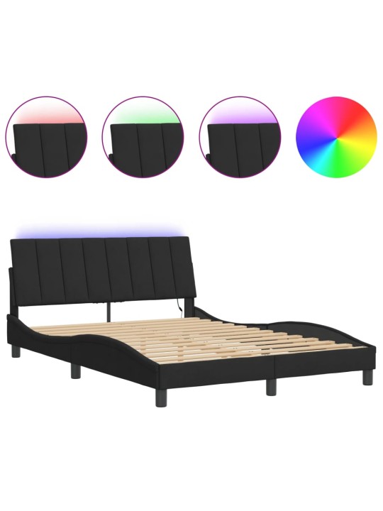 Gultas rāmis ar LED, melns, 120x200 cm, samts