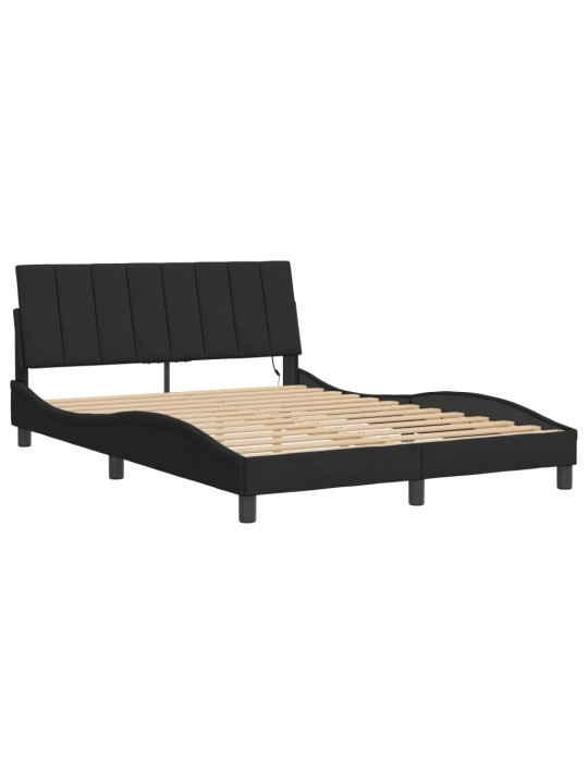 Gultas rāmis ar LED, melns, 120x200 cm, samts