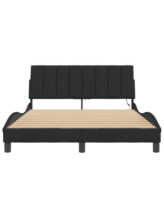 Gultas rāmis ar LED, melns, 120x200 cm, samts