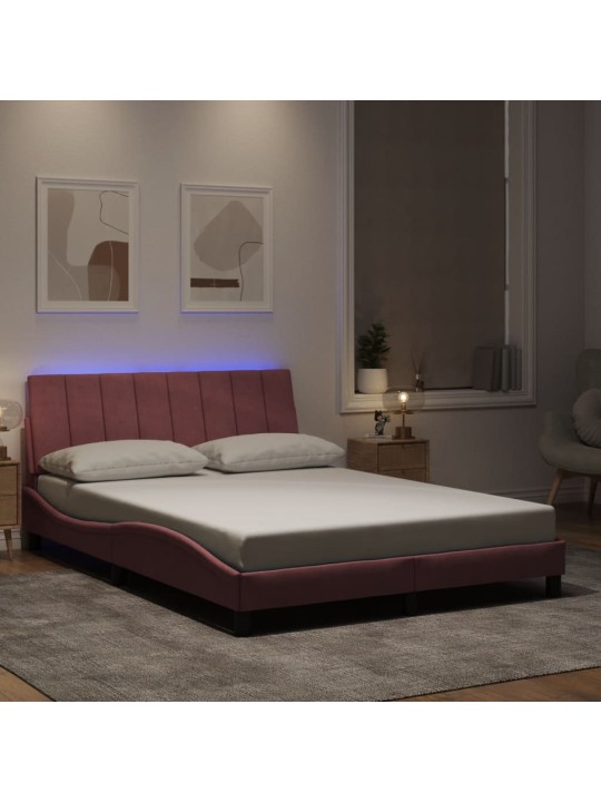 Gultas rāmis ar led, rozā samts, 120x200 cm