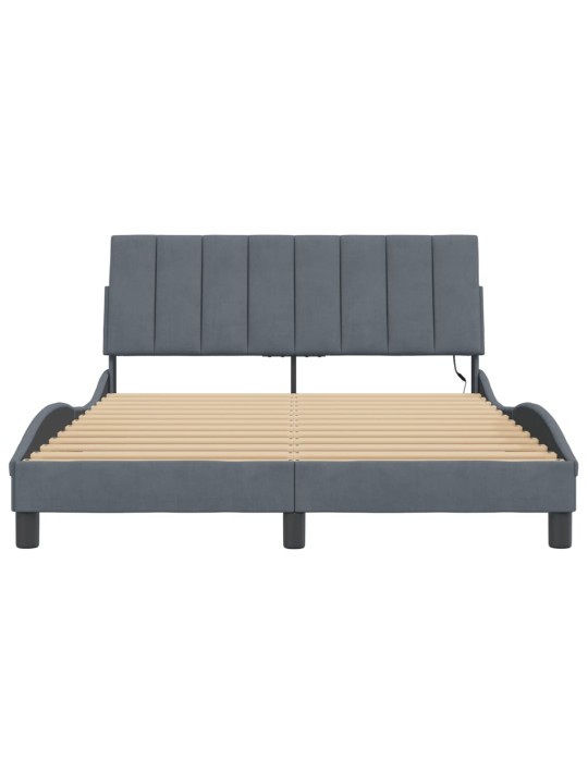 Gultas rāmis ar LED, tumši pelēks samts, 140x190 cm