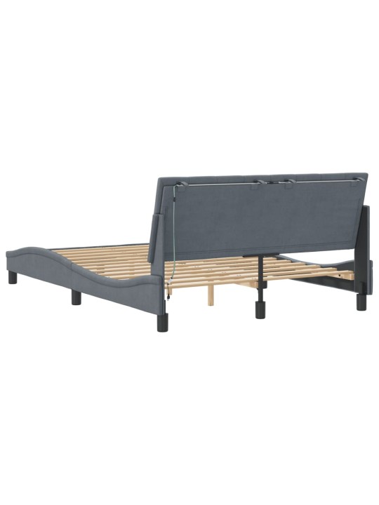 Gultas rāmis ar LED, tumši pelēks samts, 140x190 cm