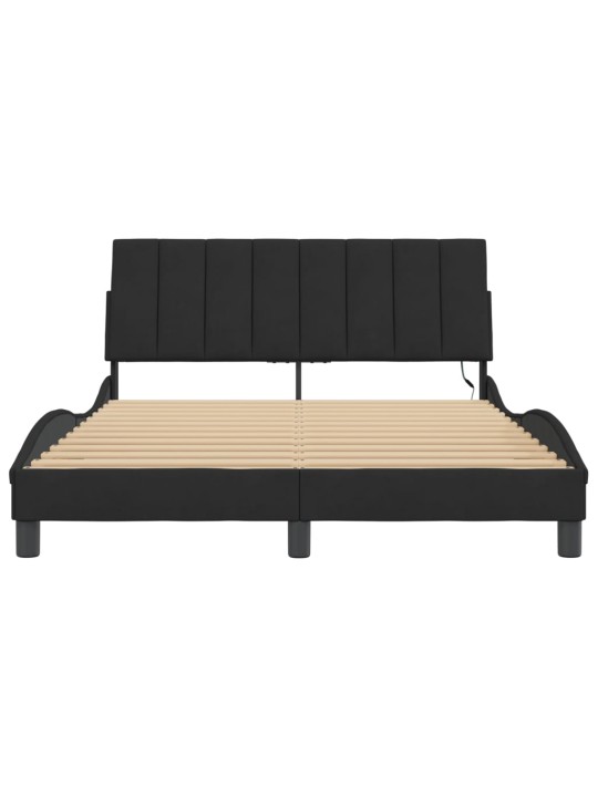Gultas rāmis ar LED, melns, 140x190 cm, samts