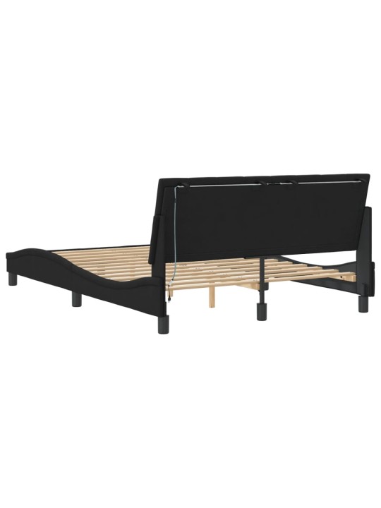 Gultas rāmis ar LED, melns, 140x190 cm, samts