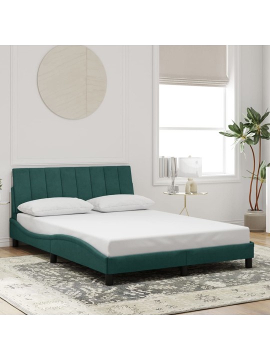 Gultas rāmis ar LED, tumši zaļš samts, 140x190 cm