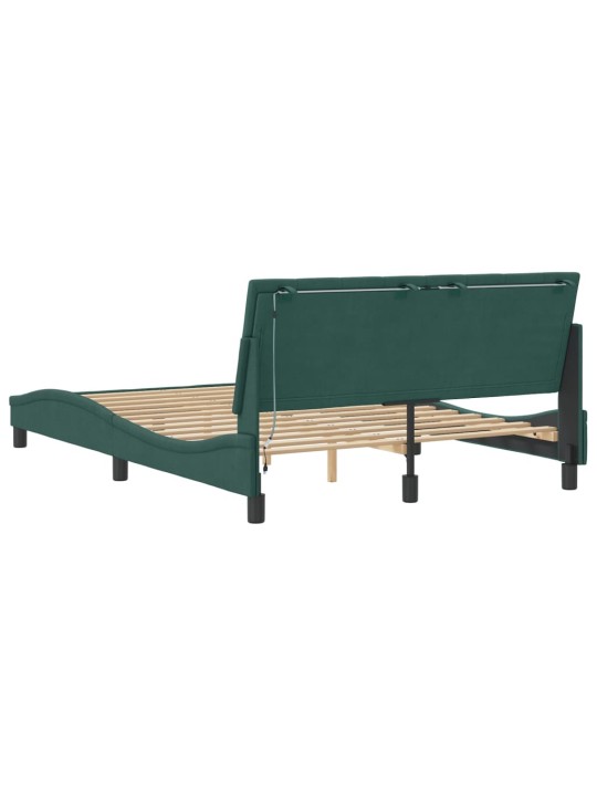 Gultas rāmis ar LED, tumši zaļš samts, 140x190 cm