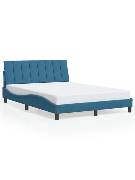 Gultas rāmis ar led, zils samts, 140x190 cm