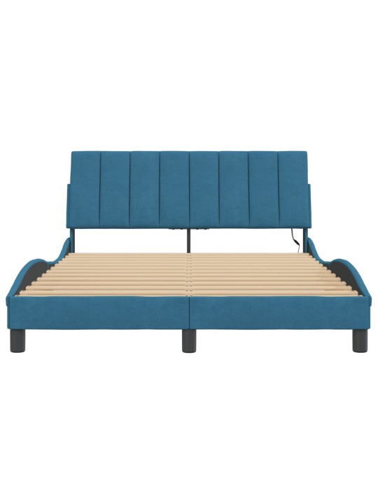Gultas rāmis ar led, zils samts, 140x190 cm