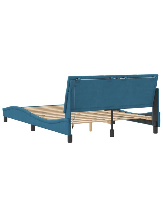 Gultas rāmis ar led, zils samts, 140x190 cm