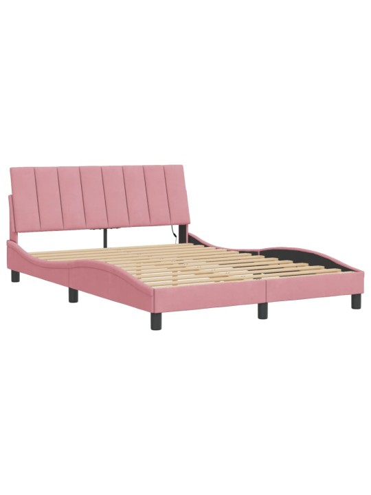 Gultas rāmis ar LED, rozā, 140x190 cm, samts