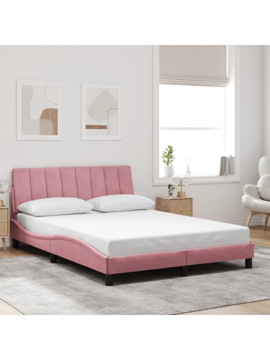 Gultas rāmis ar LED, rozā, 140x190 cm, samts