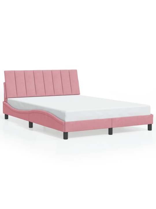 Gultas rāmis ar LED, rozā, 140x190 cm, samts