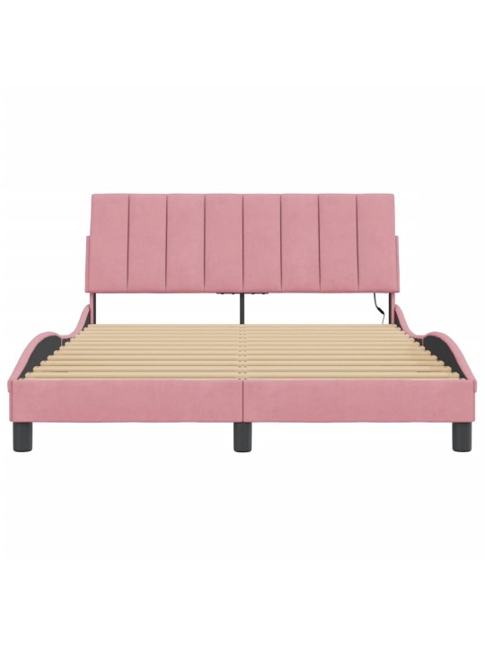 Gultas rāmis ar LED, rozā, 140x190 cm, samts