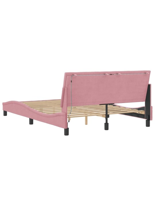 Gultas rāmis ar LED, rozā, 140x190 cm, samts