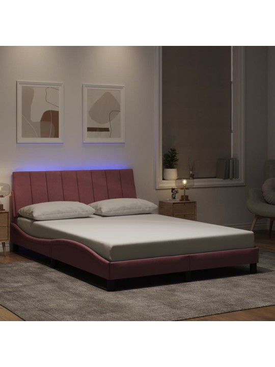 Gultas rāmis ar LED, rozā, 140x190 cm, samts