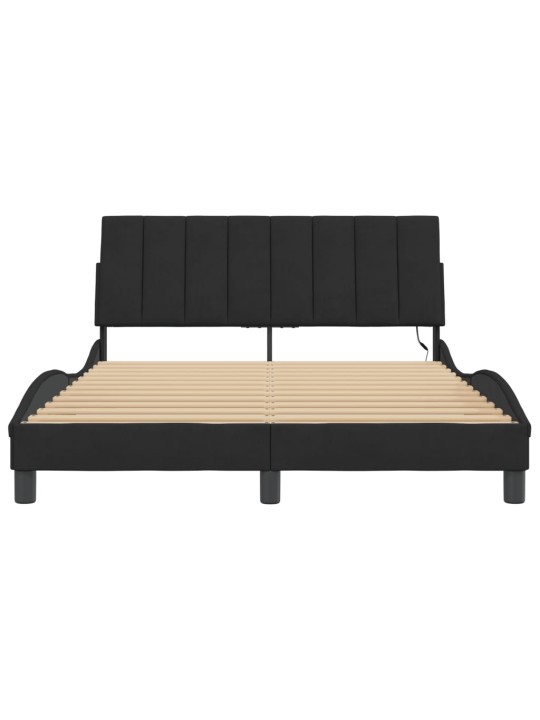 Gultas rāmis ar LED, melns, 140x200 cm, samts