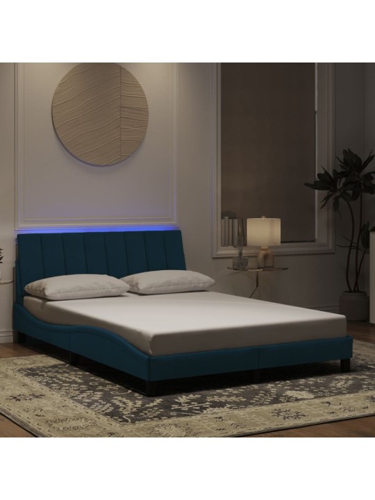 Gultas rāmis ar LED, zils samts, 140x200 cm