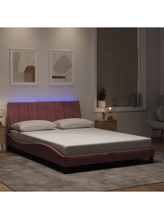 Gultas rāmis ar led, rozā samts, 140x200 cm