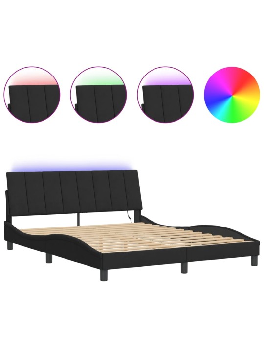 Gultas rāmis ar LED, melns, 160x200 cm, samts