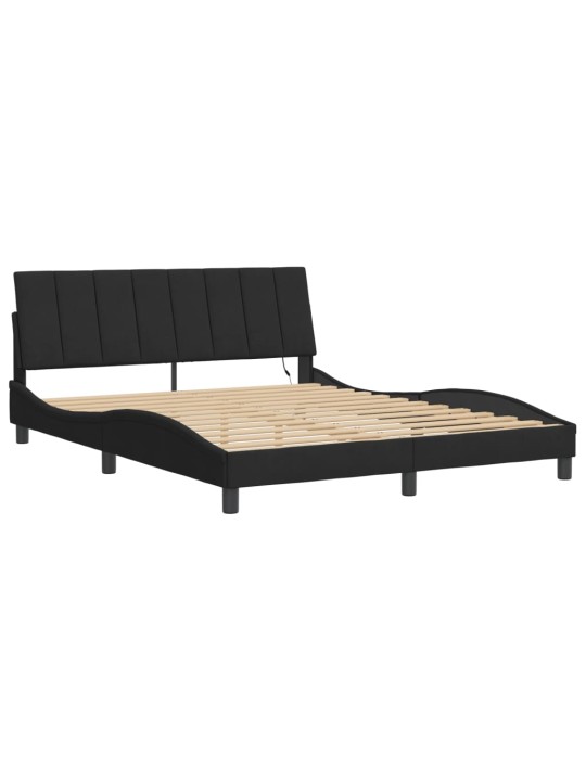 Gultas rāmis ar LED, melns, 160x200 cm, samts
