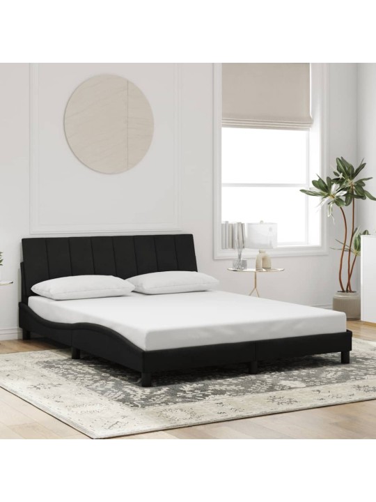 Gultas rāmis ar LED, melns, 160x200 cm, samts