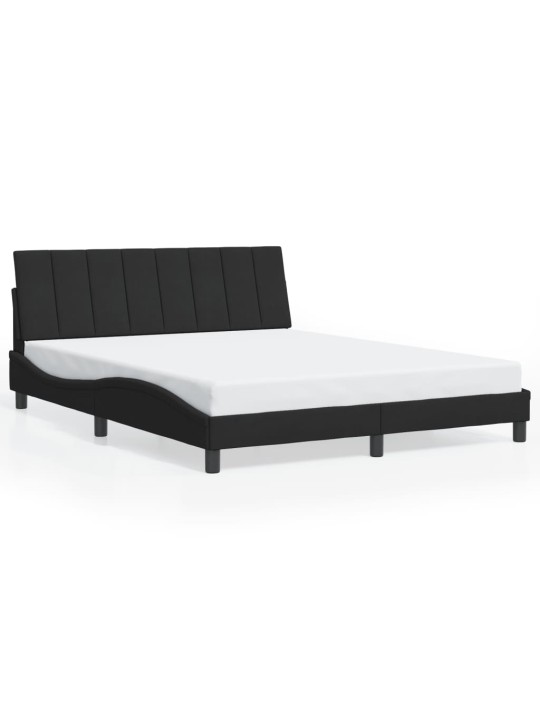 Gultas rāmis ar LED, melns, 160x200 cm, samts
