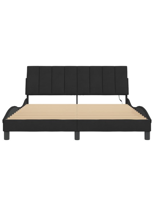 Gultas rāmis ar LED, melns, 160x200 cm, samts