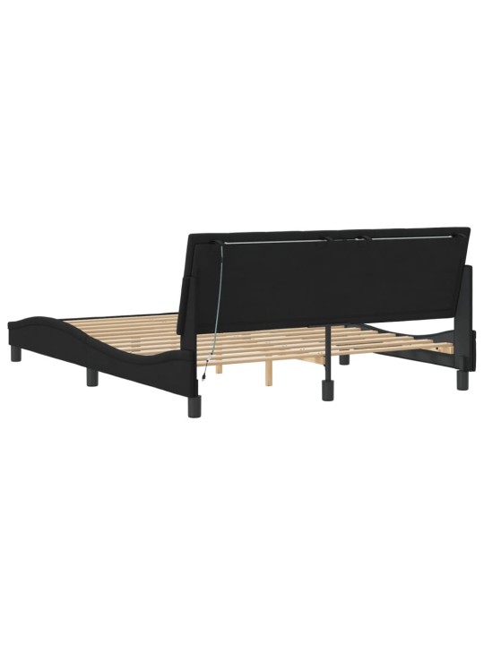 Gultas rāmis ar LED, melns, 160x200 cm, samts