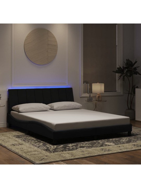 Gultas rāmis ar LED, melns, 160x200 cm, samts