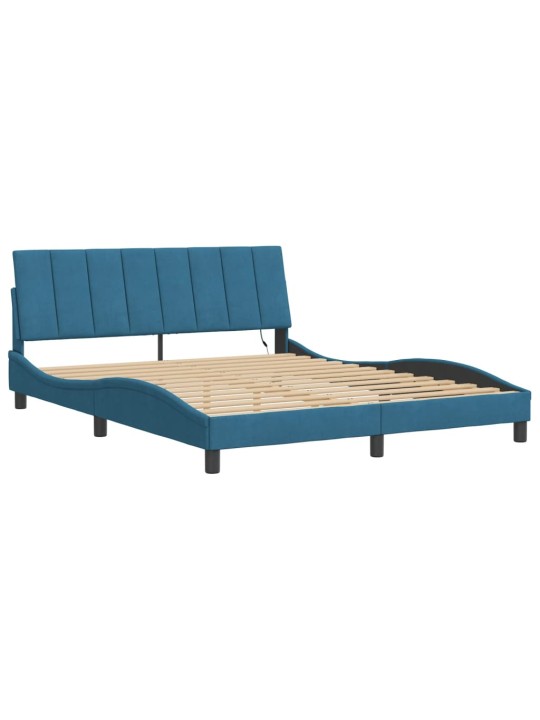 Gultas rāmis ar led, zils, 160x200 cm, samts