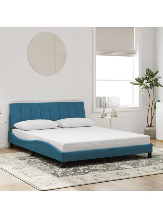 Gultas rāmis ar led, zils, 160x200 cm, samts
